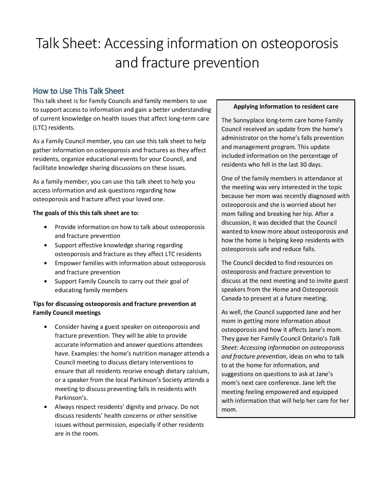 Osteoporosis Talk Sheet Oct 2018 Osteoporosis Talk Sheet Oct 2018
